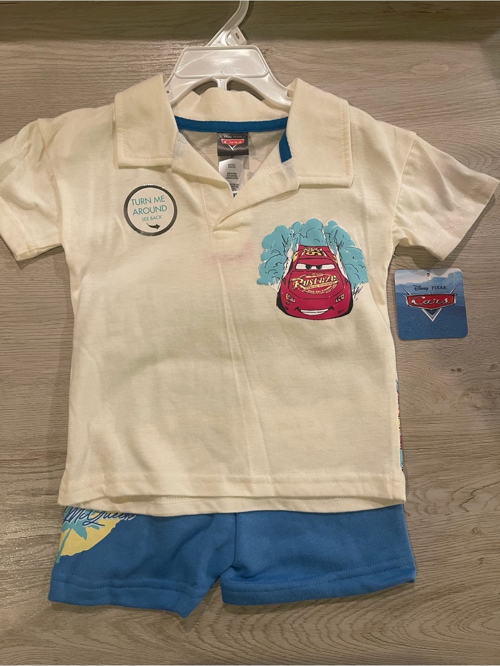 Disney Kids Matching Set Cream & Blue Lightning McQueen Polo and Shorts